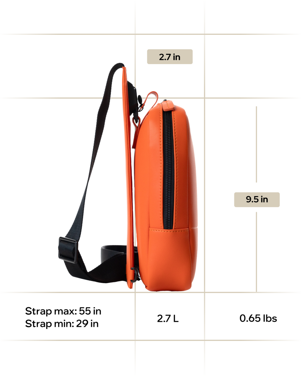 Side view: 2.7 inches deep by 9.5 inches tall; capacity 2.7 liters; weight 0.65 pounds